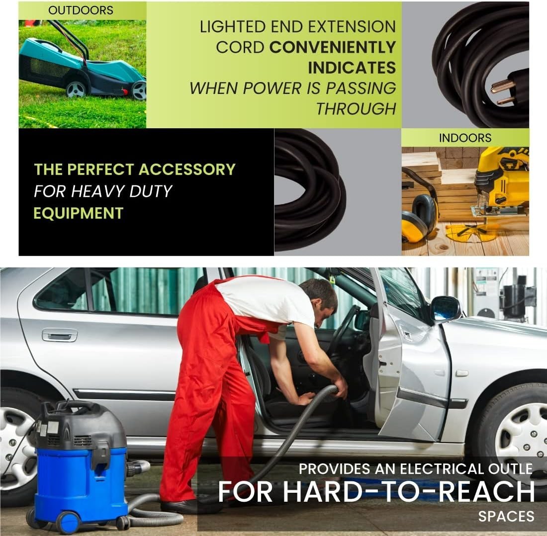 Go Green Power 50ft Black Outdoor Extension Cord – Moisture & Abrasion Resistant