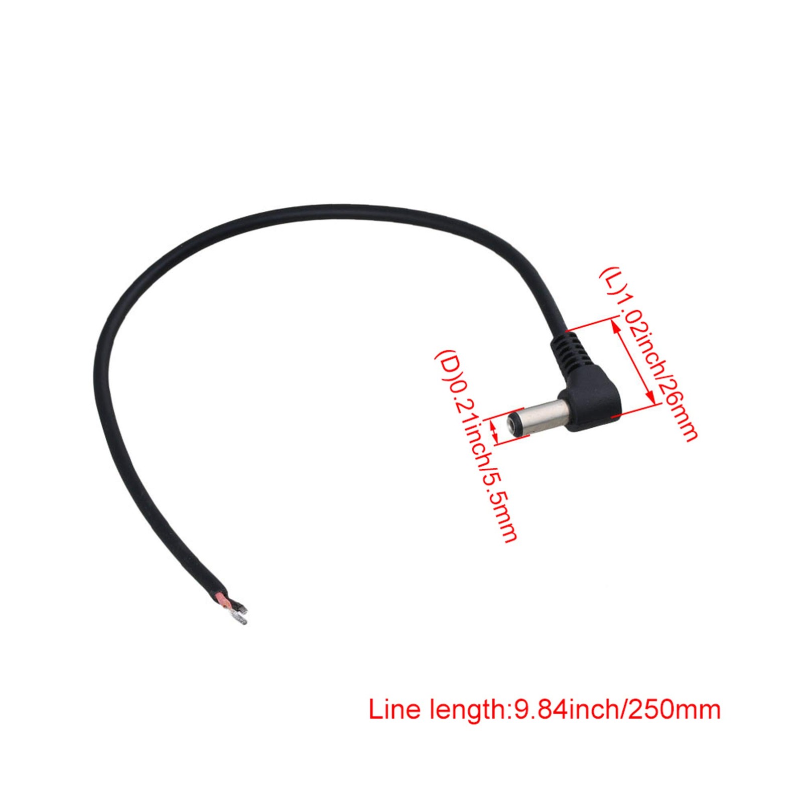 ID 2.1mm OD 5.5mm Cable Length 25cm DC Power Male Jack Plug Right Angle with …