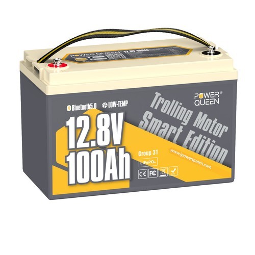Power Queen 12V 100Ah Group 31 Bluetooth LiFePO4 Lithium Battery for Camper Boat