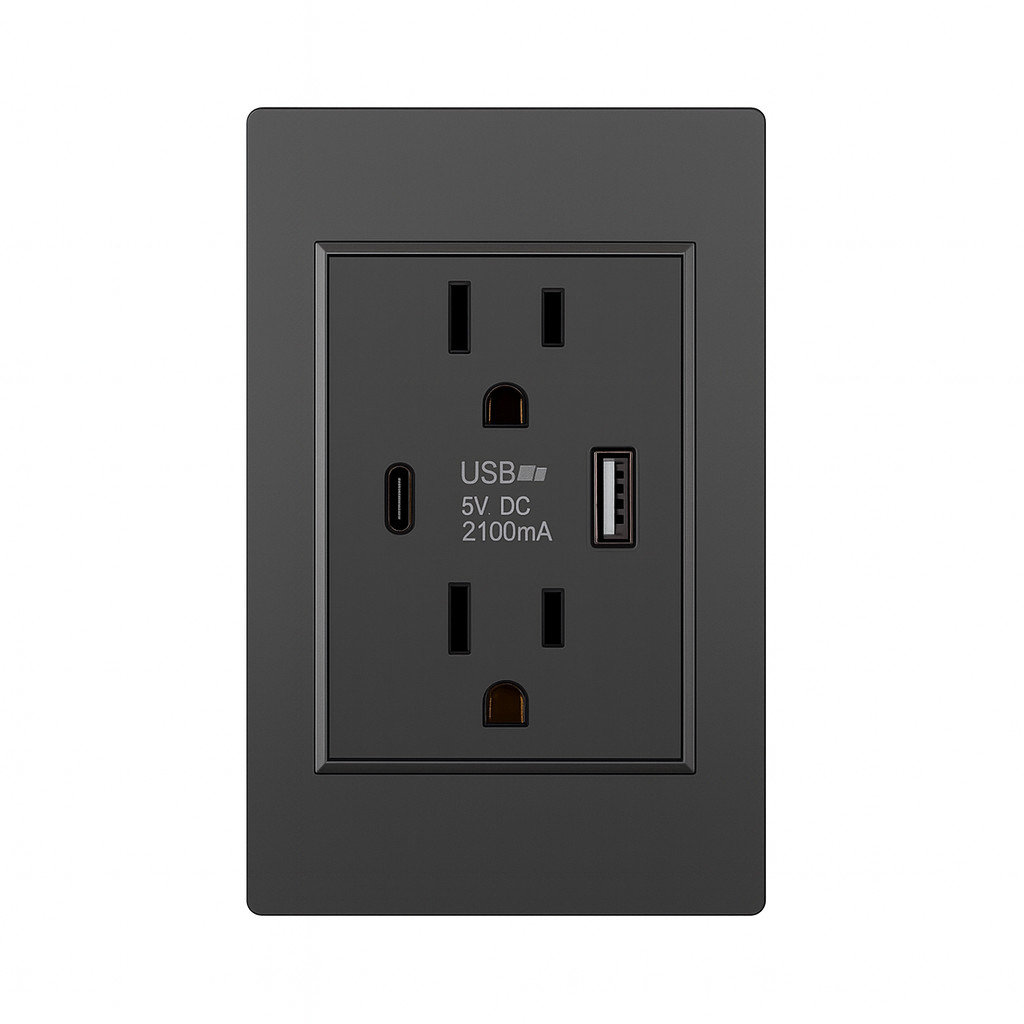 Dual Wall Outlet with USB Ports Charger AC Power Receptacle Plate Panel 15A 120V