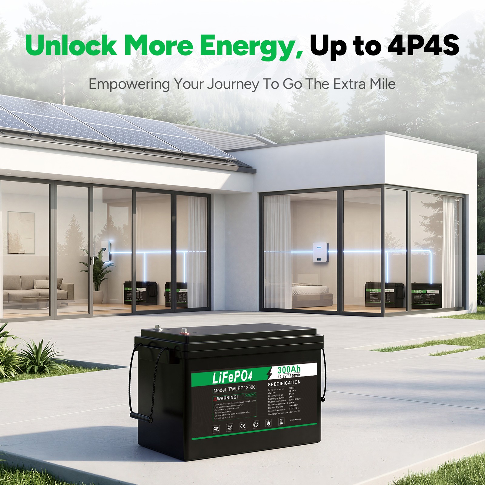 12V 300Ah lifepo4 lithium Battery BMS Deep Cycle Solar For Off-grid RV Marine US