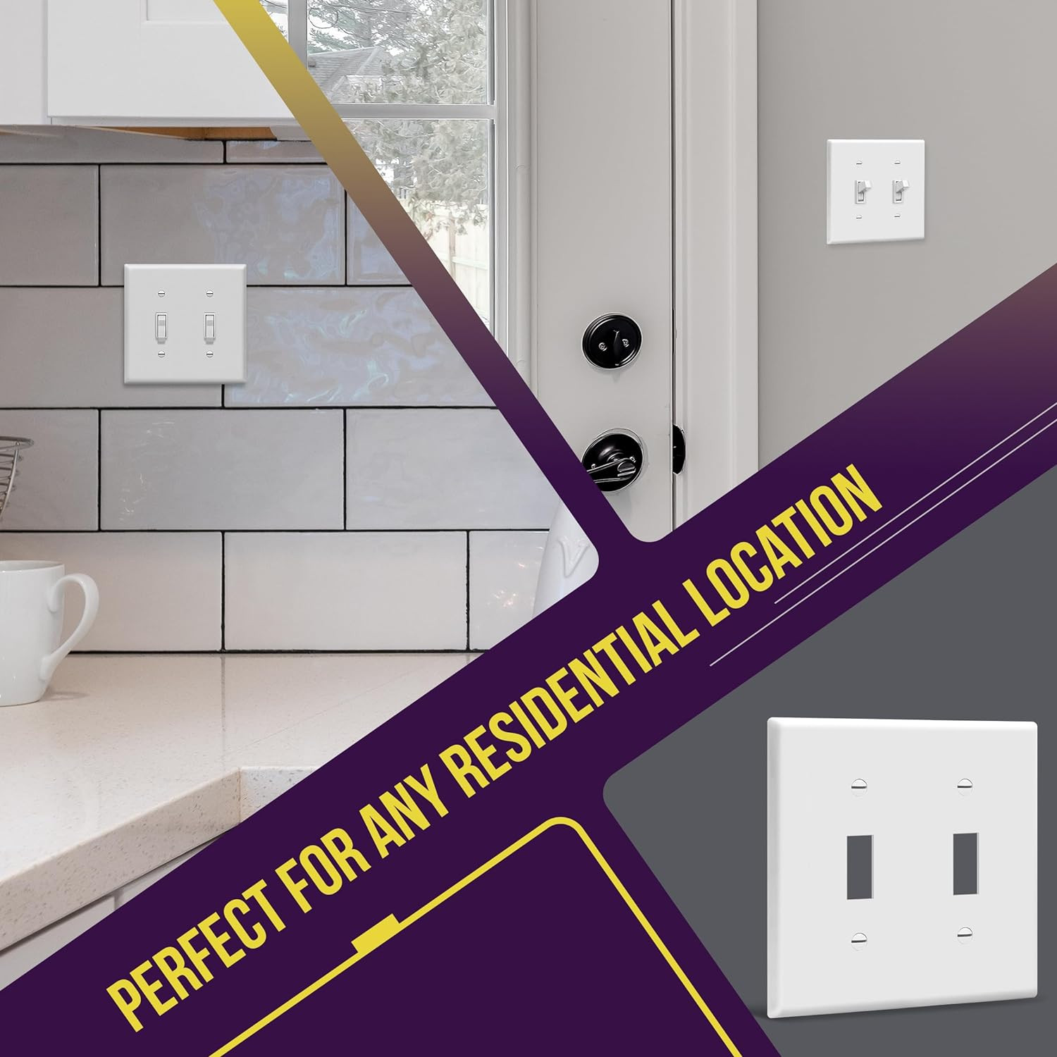 Toggle Light Switch Wall Plate, Gloss Finish, Size 2-Gang 4.50″ X 4.57″, Double