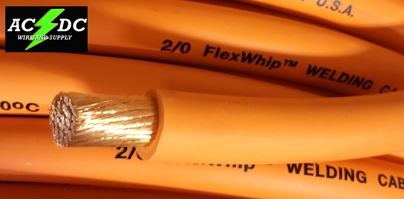 Battery Cable Pure Copper ORANGE FLEX WHIP Power Wire 1/0 or 2/0 Gauge AWG