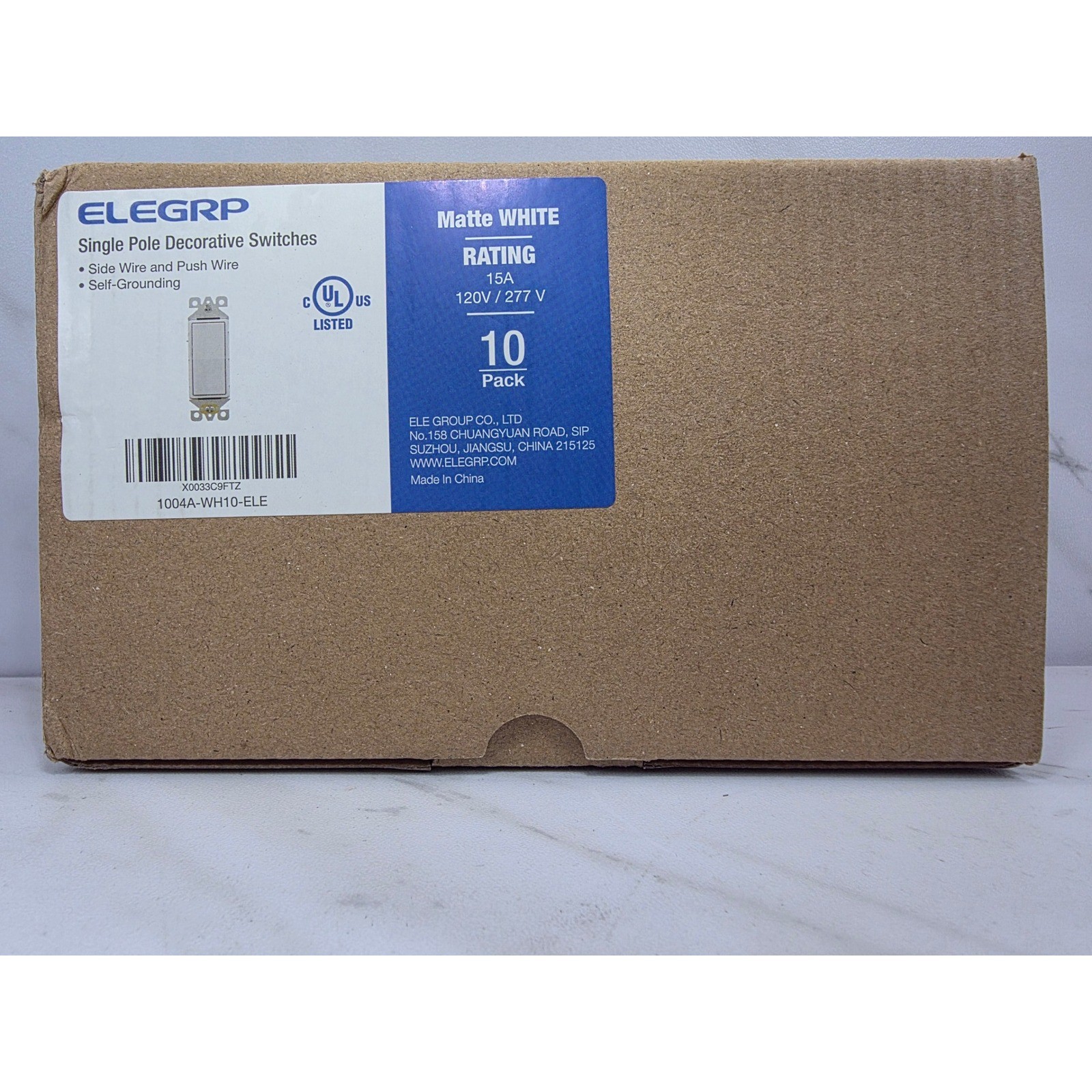 ELEGRP Matte White Single Pole Decorative Light Switch – 10 Pack – Side Wire