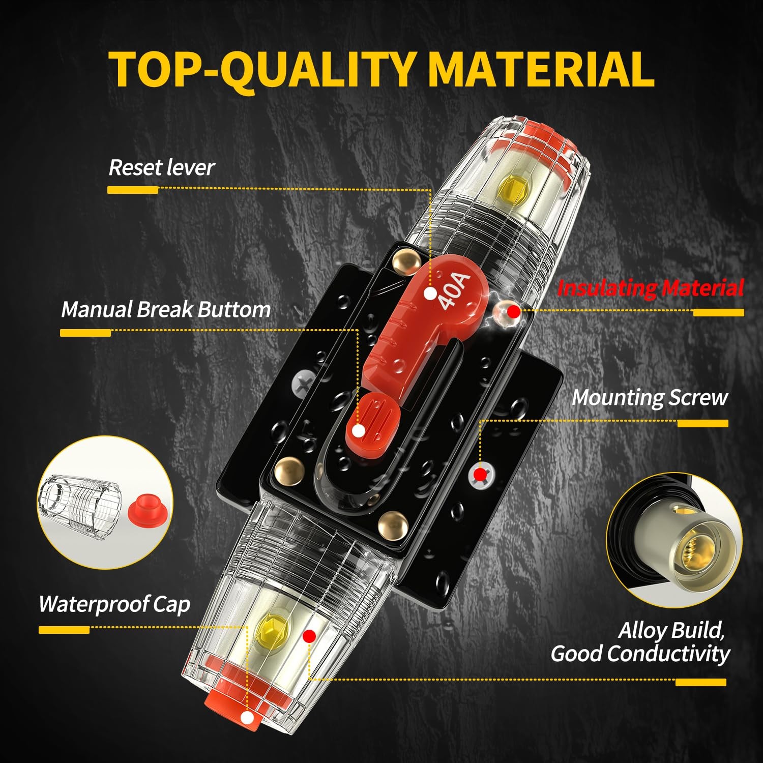 Bolipoeq 40 Amp Manual Reset Circuit Breaker DC 12-48V Waterproof Black