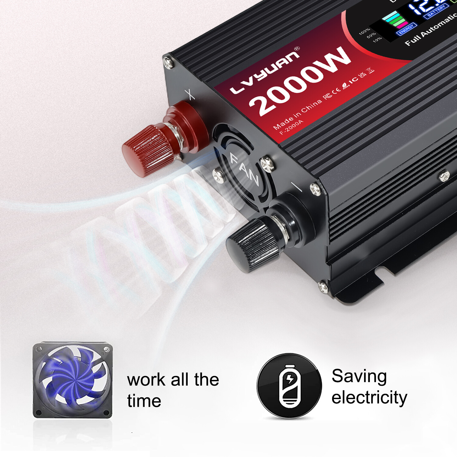 1000W 2000W Power Inverter 12V to 120V LCD 2AC 2USB Car 150W-Adapter Converter