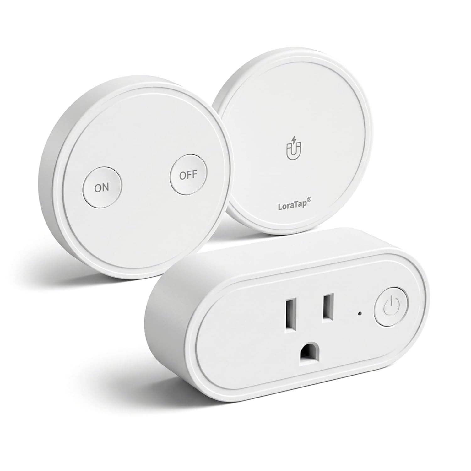 Wireless Outlet – Ergonomic round Remote (Comfort Grip!) + Magnetic Wall Base –