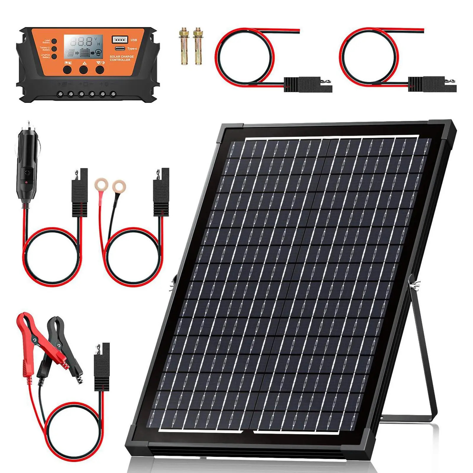 30W Dual-Sided Solar Panel Kit , Monocrystalline Solar Panel Trickle Charger, Su