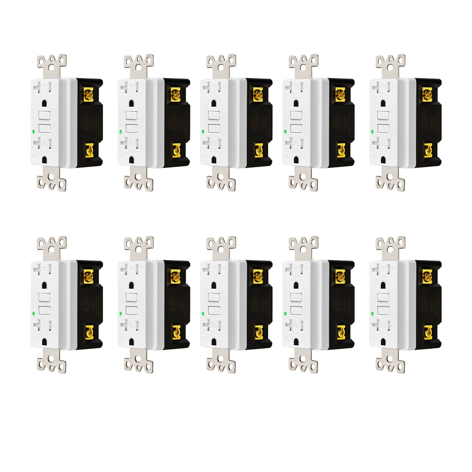 10PK GFCI Outlet 20Amp 125V Tamper-Resistant Weather Resistant Receptacle White