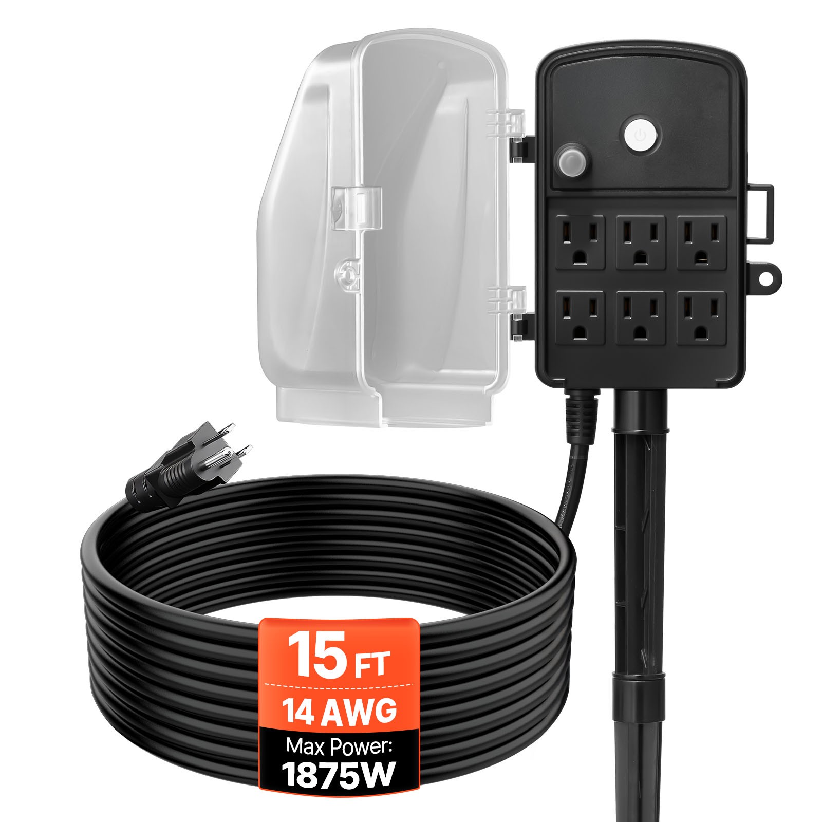 VEVOR Outdoor Power Stake Waterproof Power Strip 6 Outlets 15 FT Extension Cord