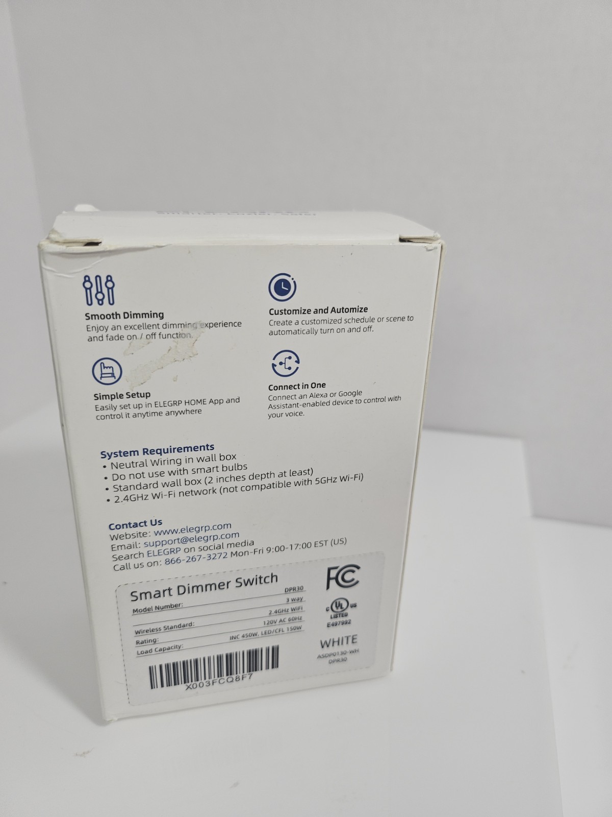 1 Pack ELEGRP Smart Dimmer Light Switch DTR30 Single Pole or 3 Way, 2.4GHz Wi-Fi