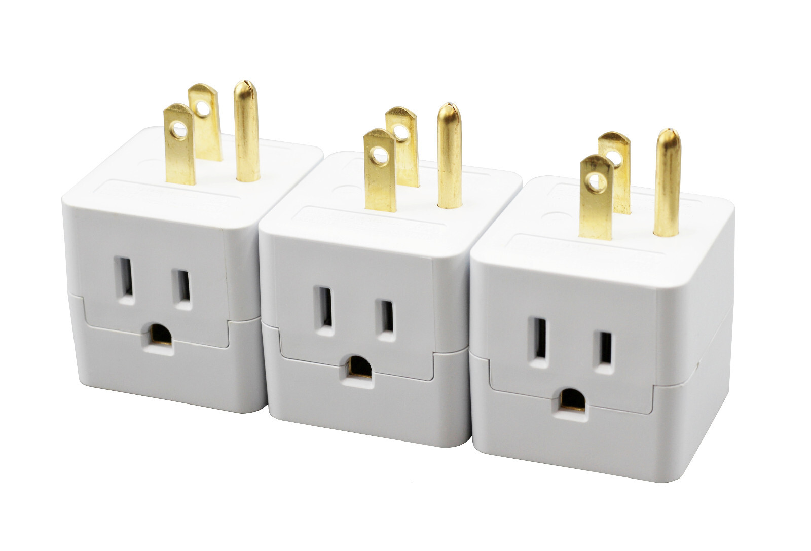 3 Outlet Wall Adapter Travel Cube – Grounder Splitter Turns 1 Plug to 3 – 3 Pack