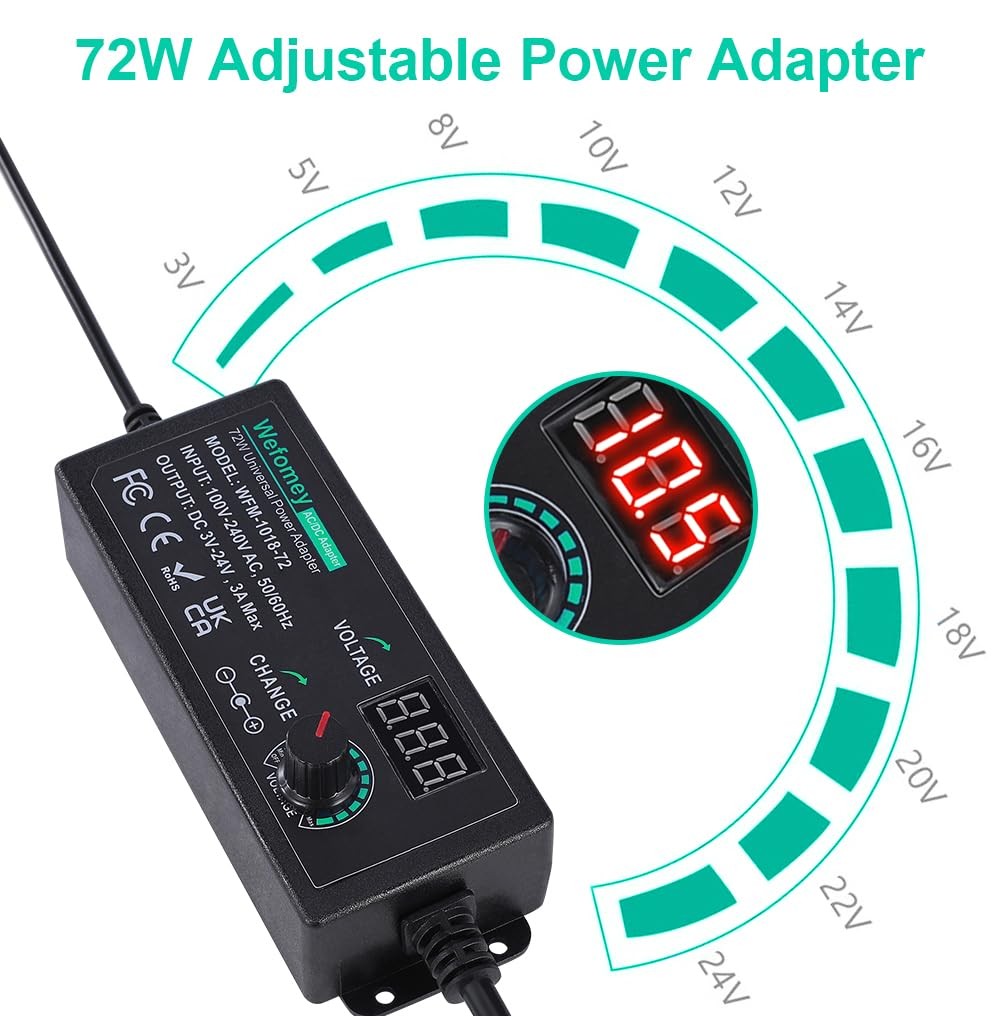 Universal Power Supply 3V~24V 3A 72W Adjustable Variable 3V 5V 6V 9V 12V 15V 18V