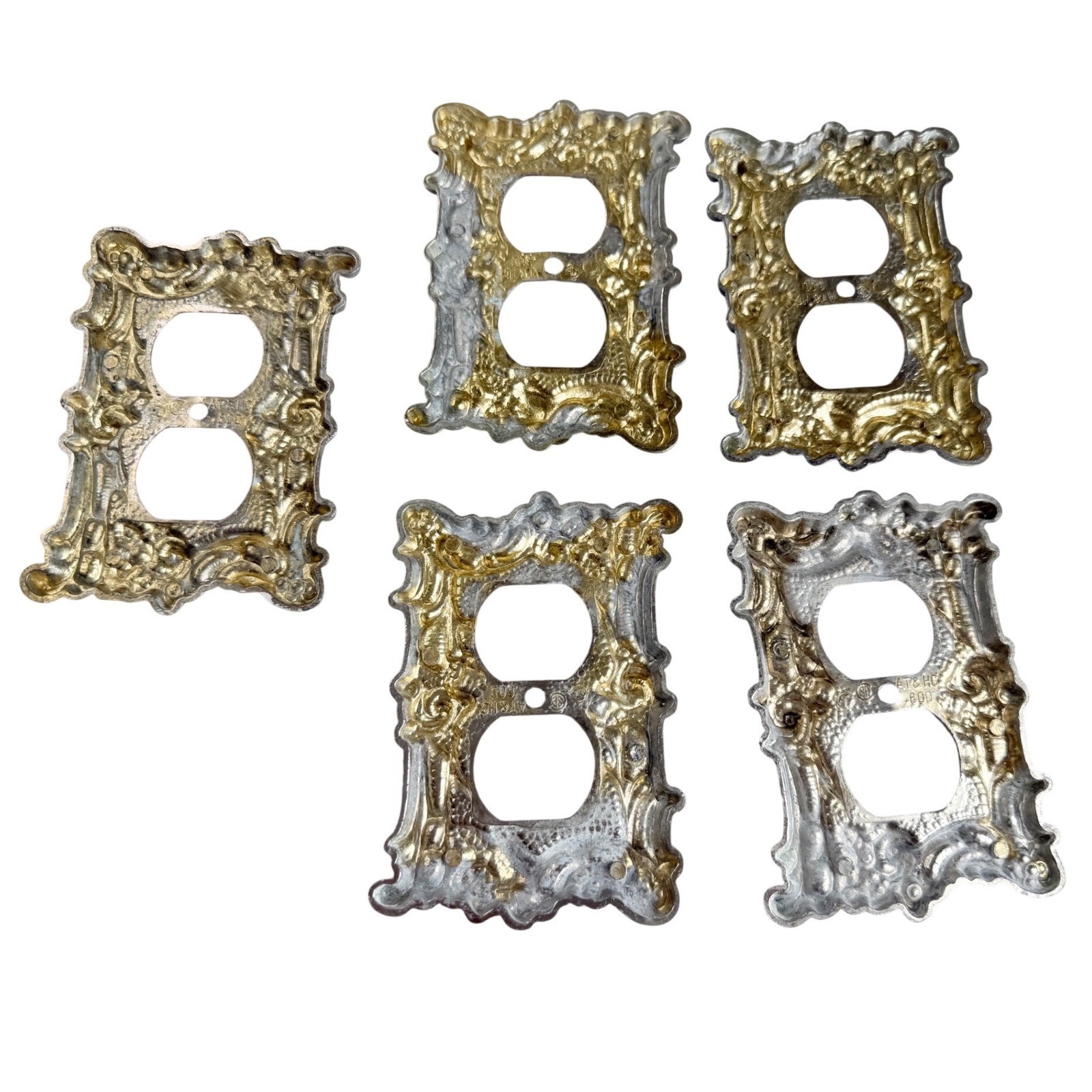 Vintage Outlet Cover Set 5 Silver Good Ornate Rococo Floral Rose Metal USA