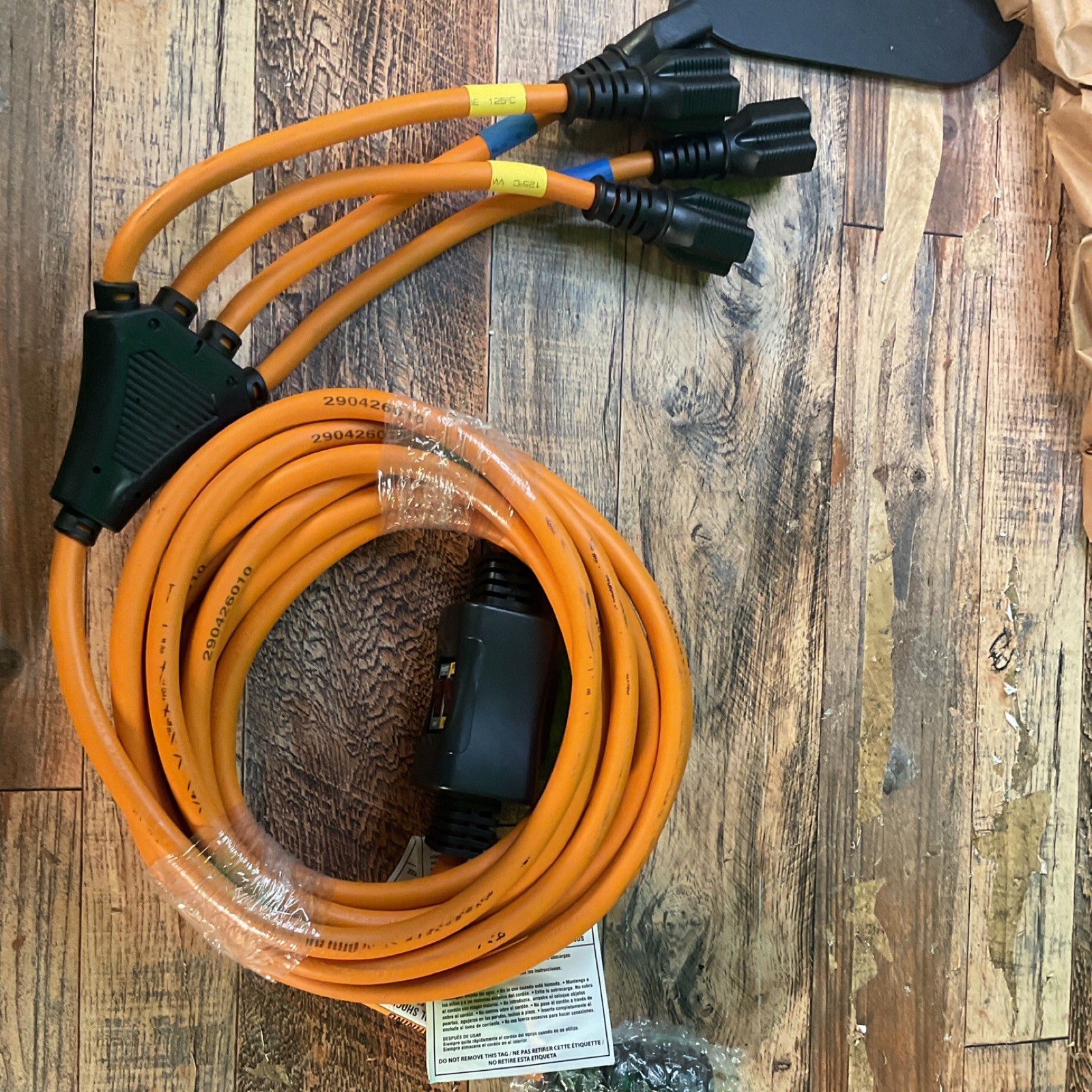 Orange/Black 4-Outlet 4-Way Extension Cord Splitter, 30A United States Plug