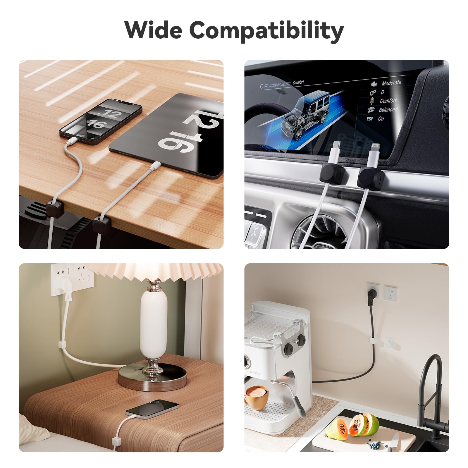 Daisyhome Rotatable Cord Organizer Enhanced Spring Cable Clips Strong Adhesive