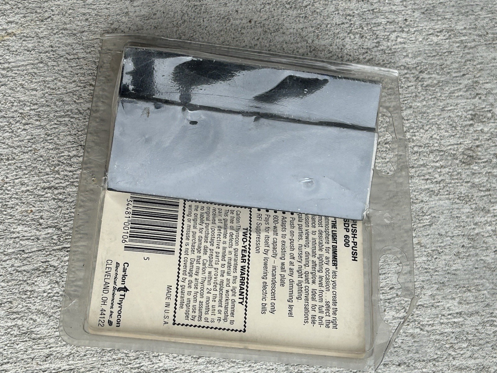 NEW OLD STOCK Carlon Thyrocon SDP-600 Rotary Push On-Off Dimmer-Sealed