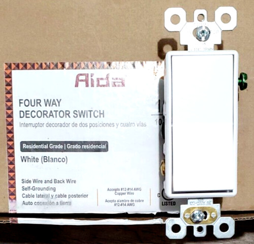 Quantity of 3 Aida 15 Amp 4 Way Decorator Rocker Wall Light Switch – White
