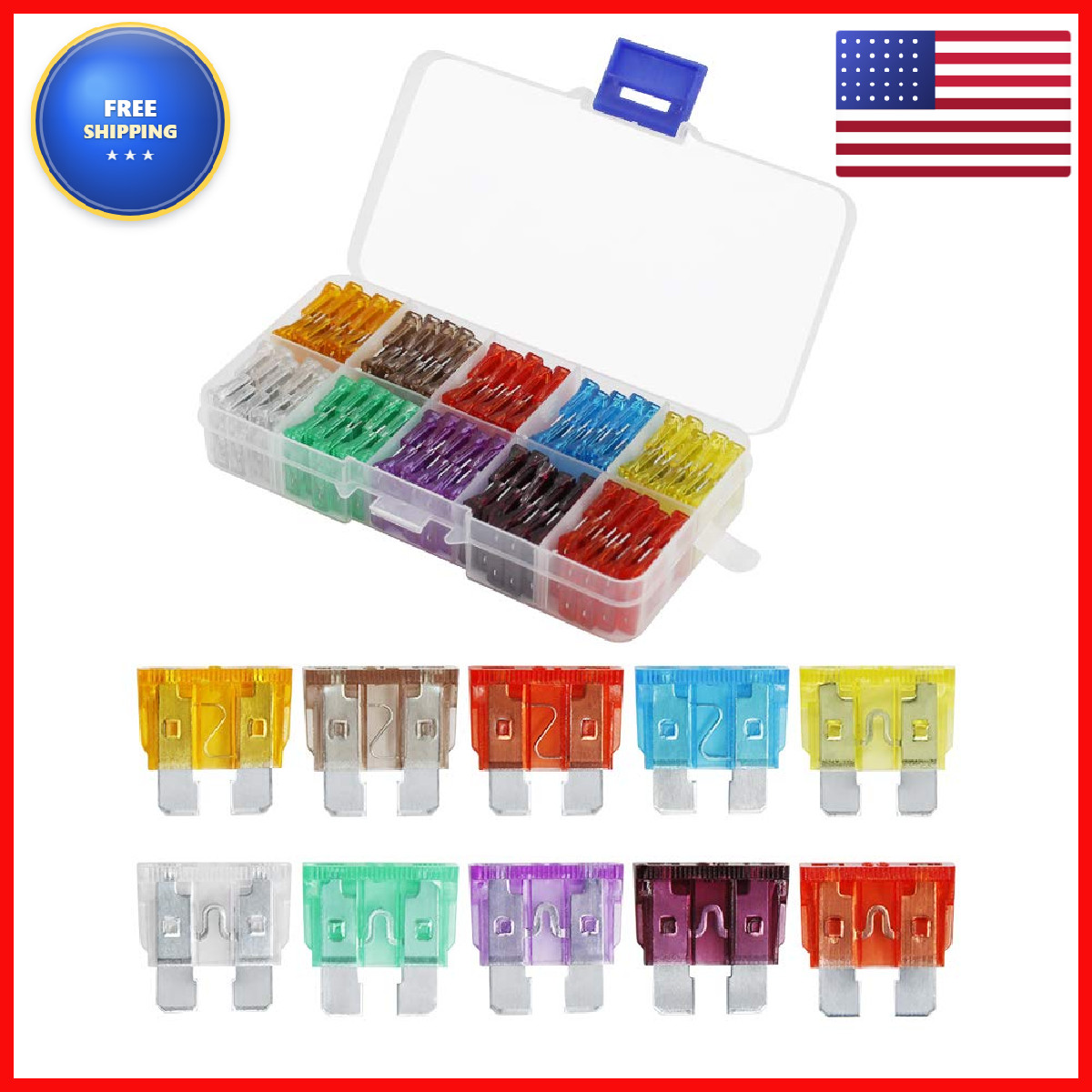 Ahl 100Pcs Standard Fuses Kit5A 7.5A 10A 15A 20A 25A 30A 35A 40A 50Acar Fuses