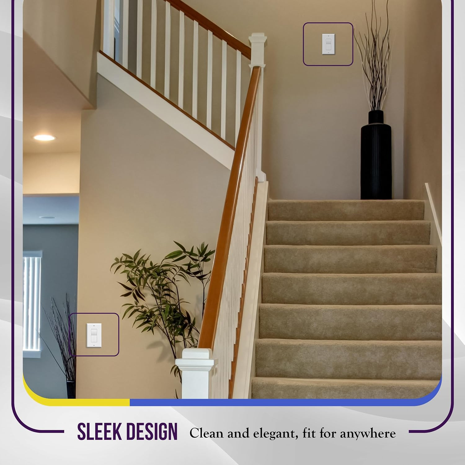 Illuminated 3-Way Decorator Paddle Light Switch, Three Way, Push-In Side Wiring,