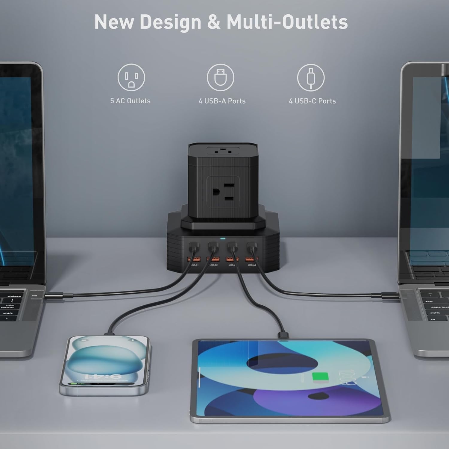 Versatile 13-in-1 USB-C Power Strip with Fast Charging & 6.6Ft Extension Cord