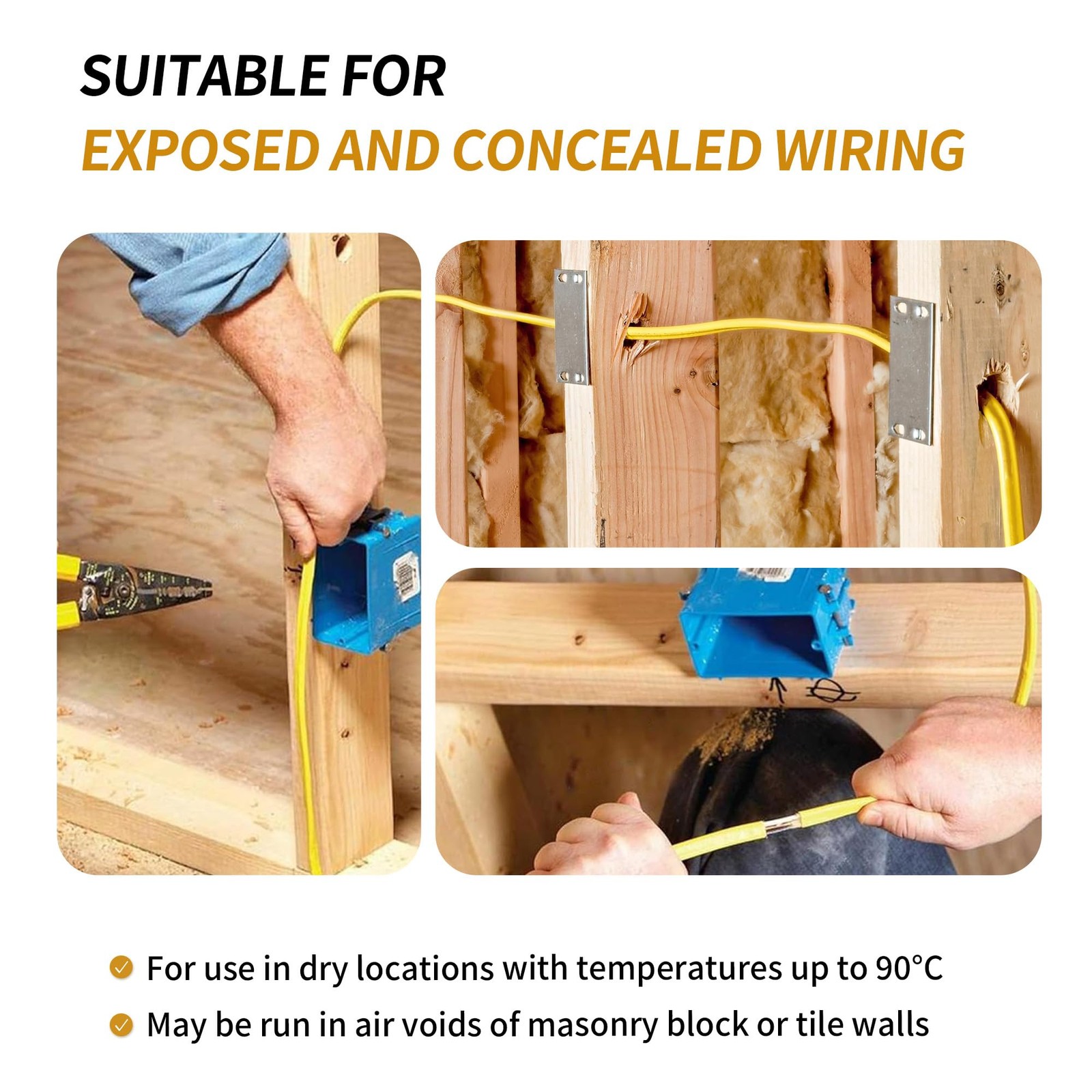 CIRENKO 12/2 NM-B Cable 100 FT – UL Listed Residential Indoor 100FT, Yellow