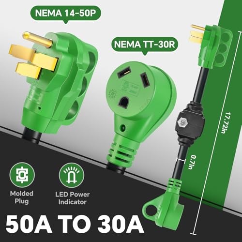 50A to 30A RV Adapter & Surge Protector for Campers, Trailers – NEMA 14 50A-30A
