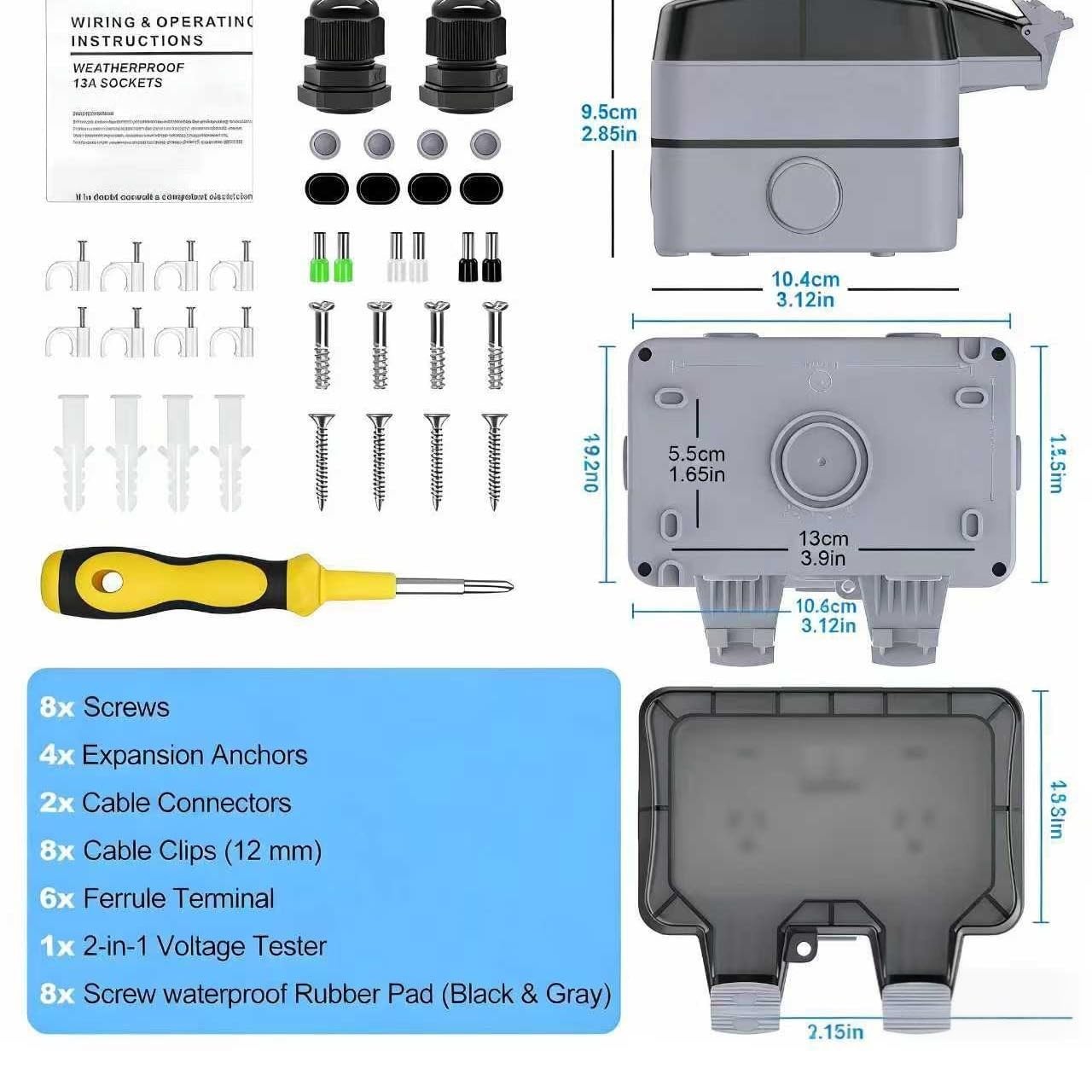 Double Outdoor Outlet with Box Waterproof IP66 Outdoor Electrical Receptacle, Ou
