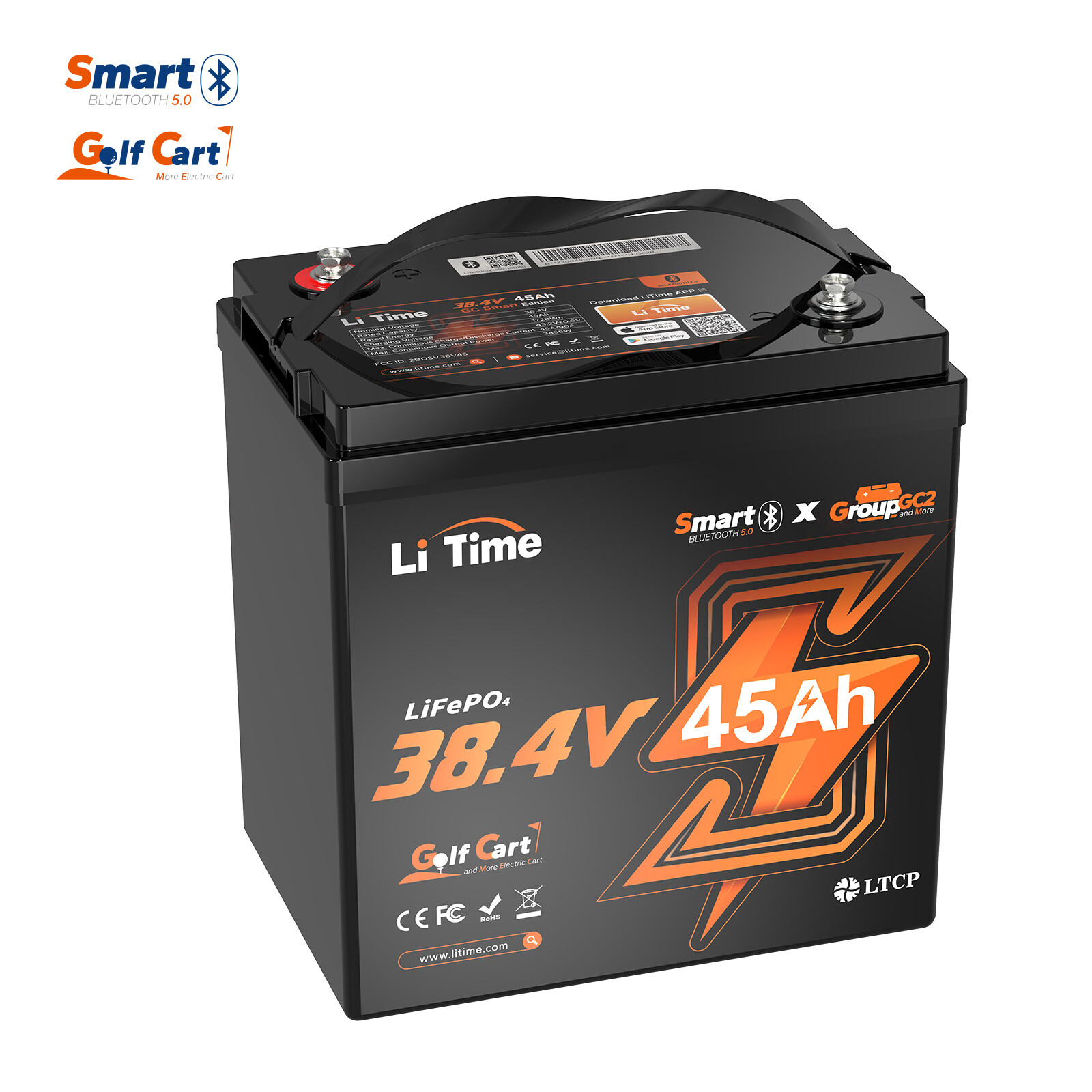 LiTime 36V 45Ah GC2 90A BMS Golf Cart LiFePO4 Lithium Battery For LSV UTV ATV