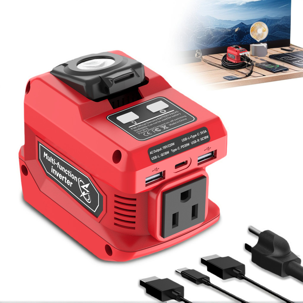 220W Power Inverter Compatible with Milwaukee 18V Battery，DC 18V to AC 110V