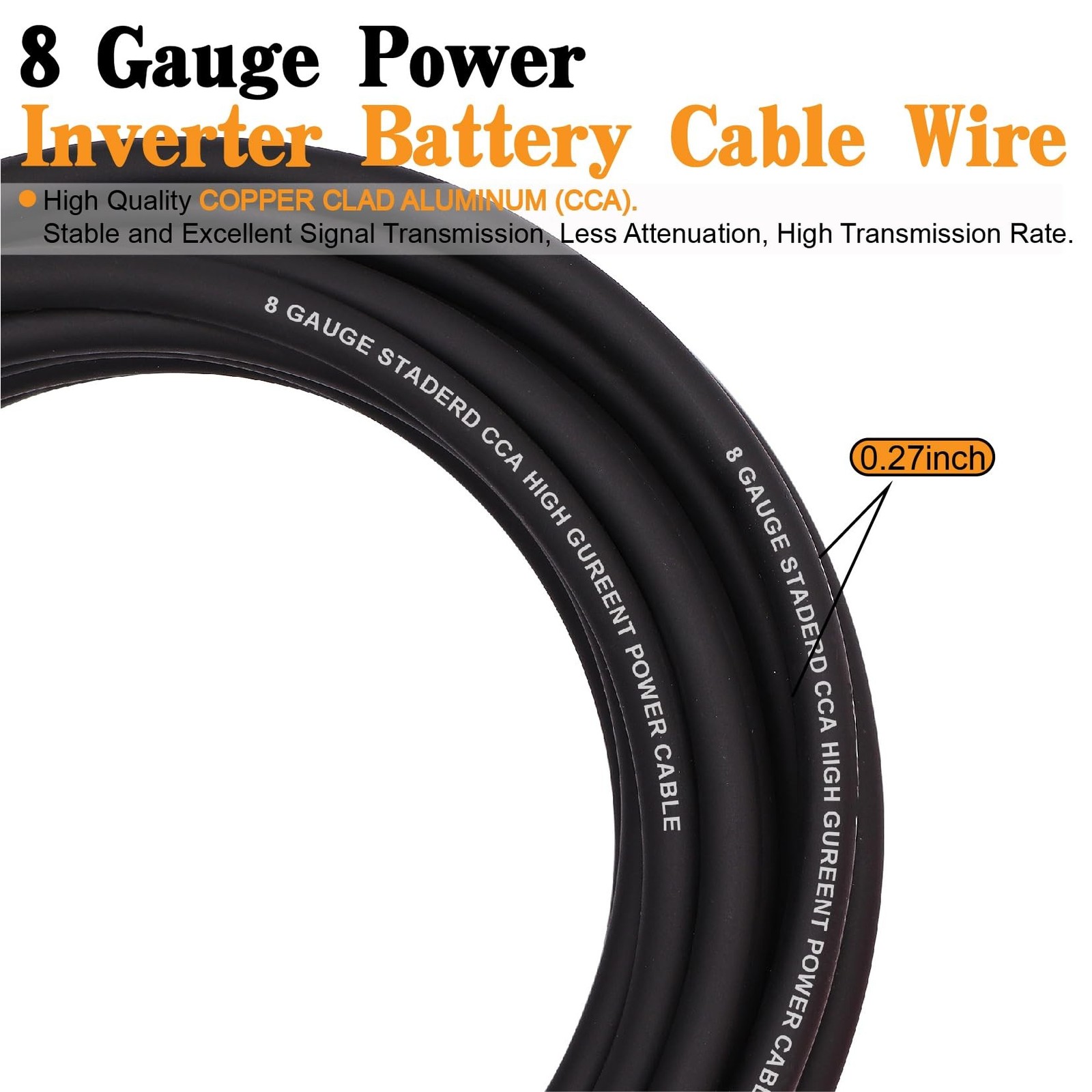 8 Gauge Wire Copper Clad Aluminum CCA (50FT Each for Black/Red) with 8ga lugs…