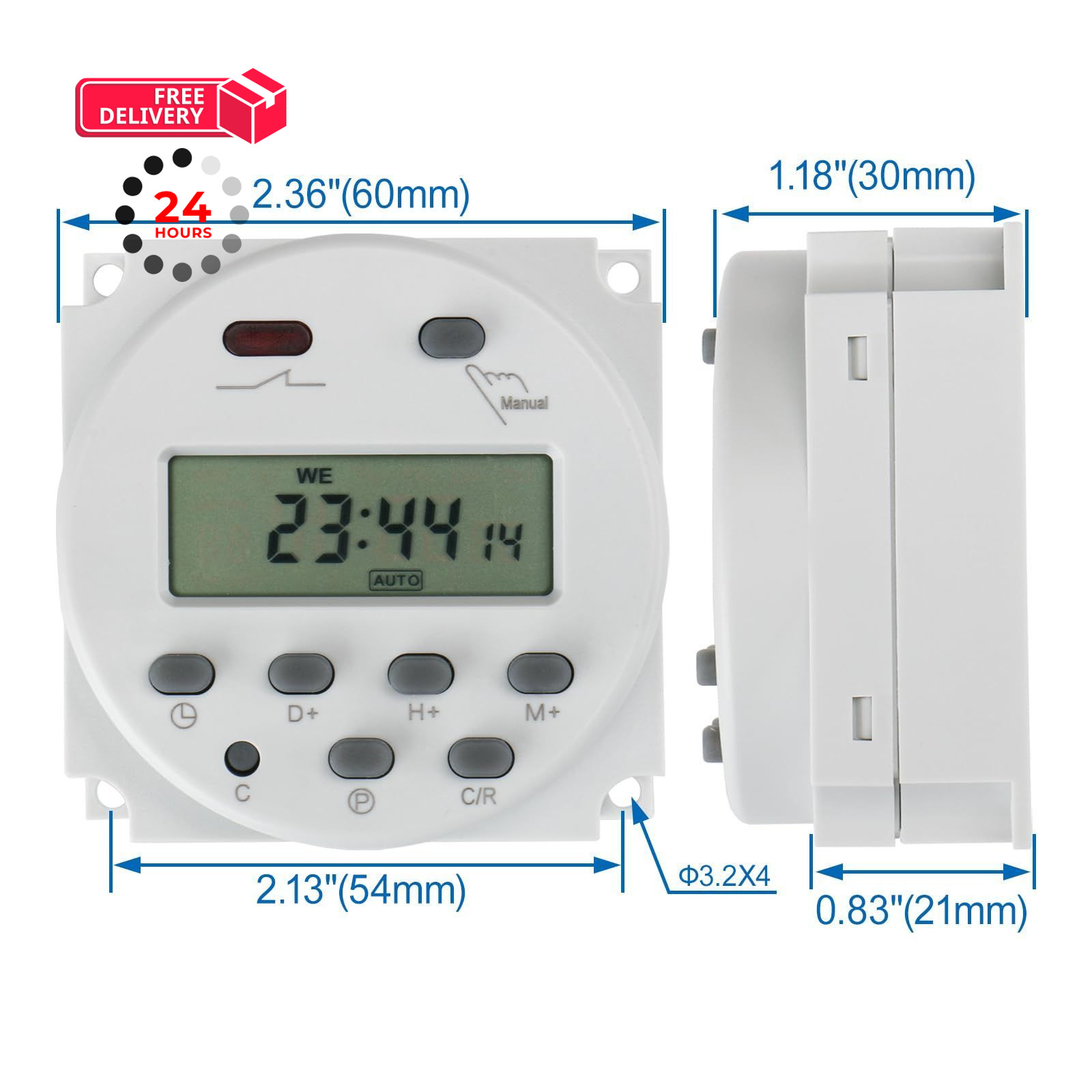 Baomain Time Switch Relay,Digital LCD Programmable Timer without Cover, White