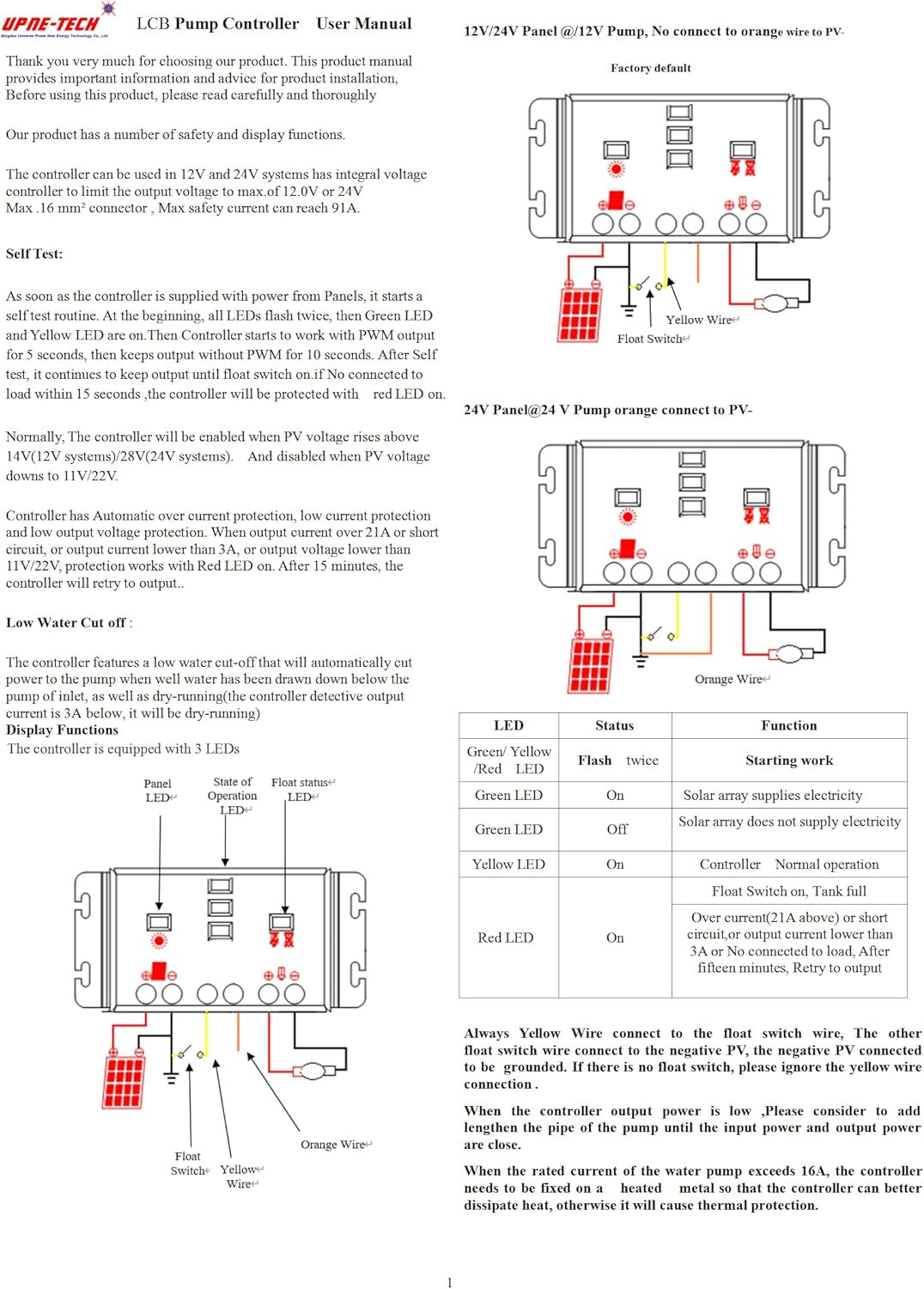 16A Solar Pump Controller – 12V/24V Compatible with Linear Current Boosters
