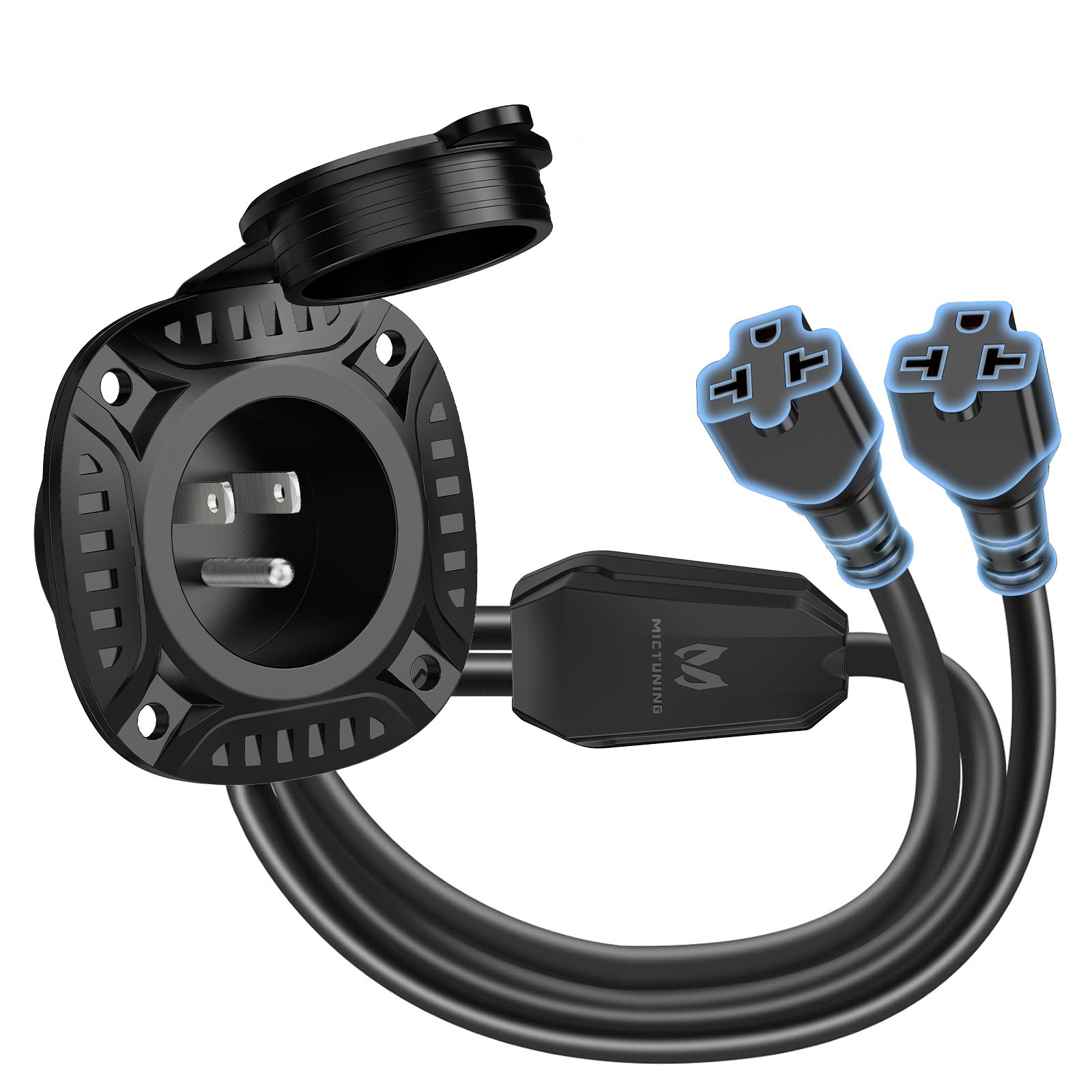 20A 125V AC Port Plug, 5-in-1 Dual 12 AWG Extension Cords for Trailer Truck Boat