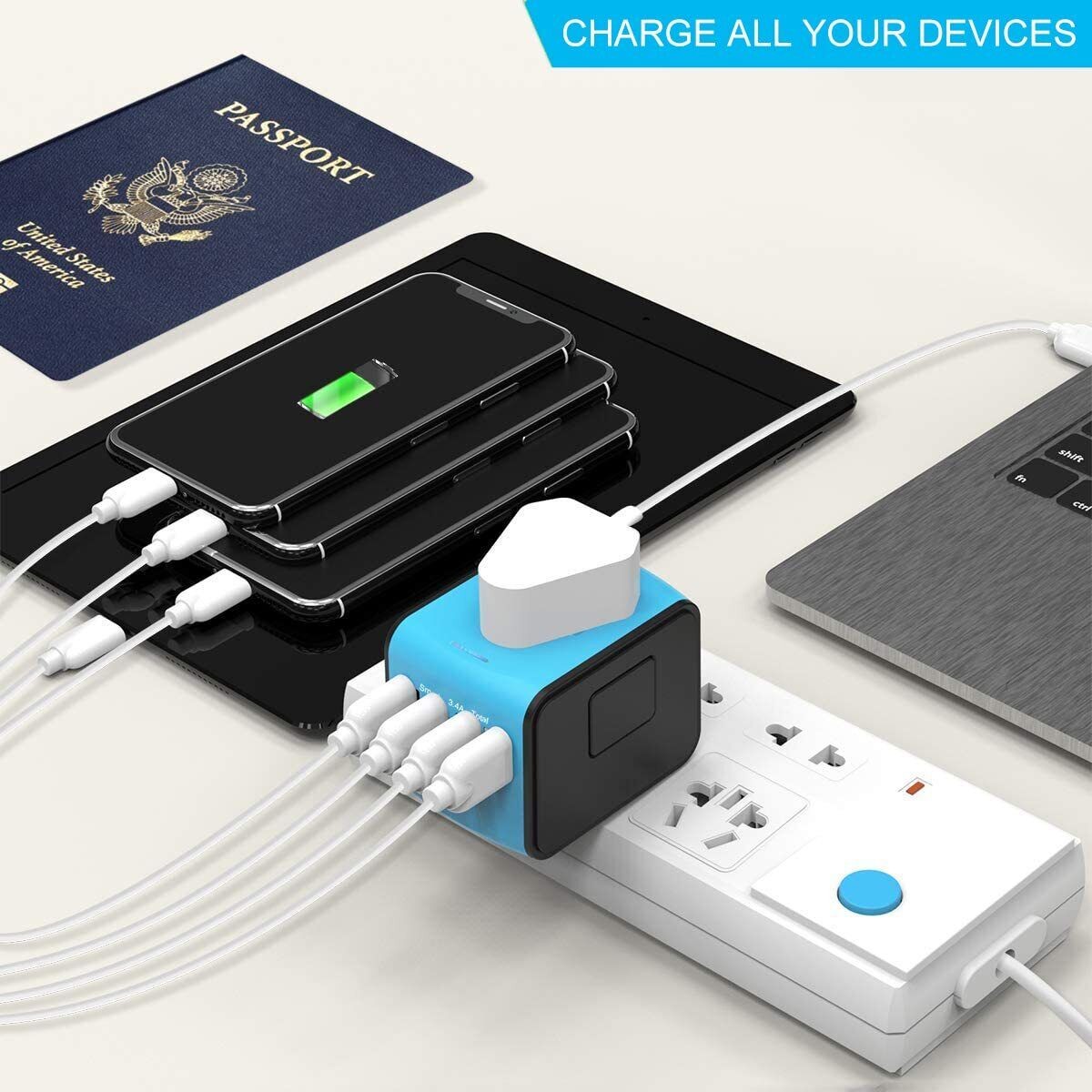 Universal International Travel Adapter Plug 3 USB Power Adapter+Type C Worldwide