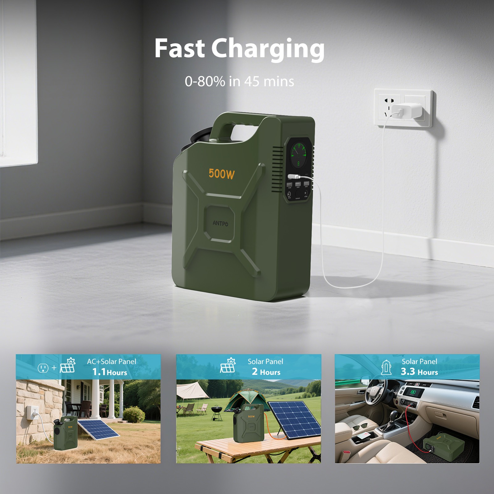 ANTPO 500W 500Wh Portable Power Station Solar Generator for Camping self driving