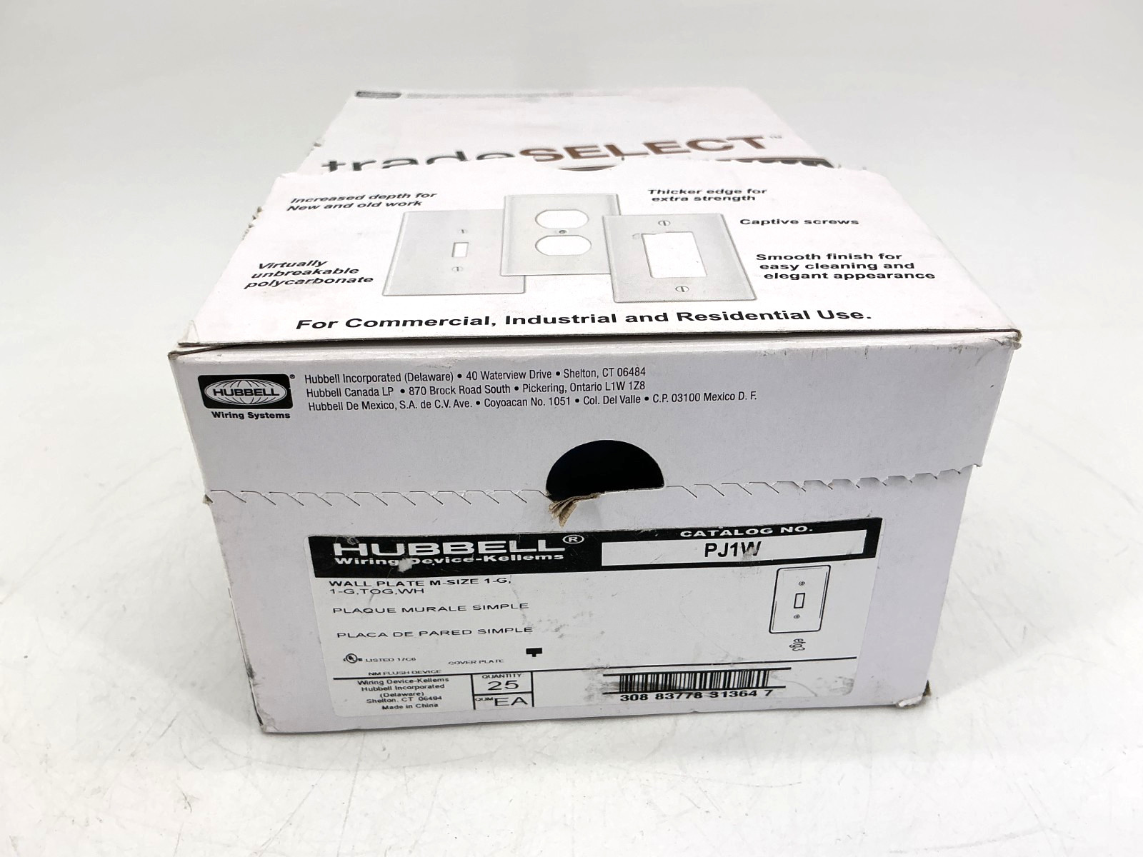 Box of 25 New Hubbell PJ1W Wall Plate Toggle Switch M-Size 1-Gang White