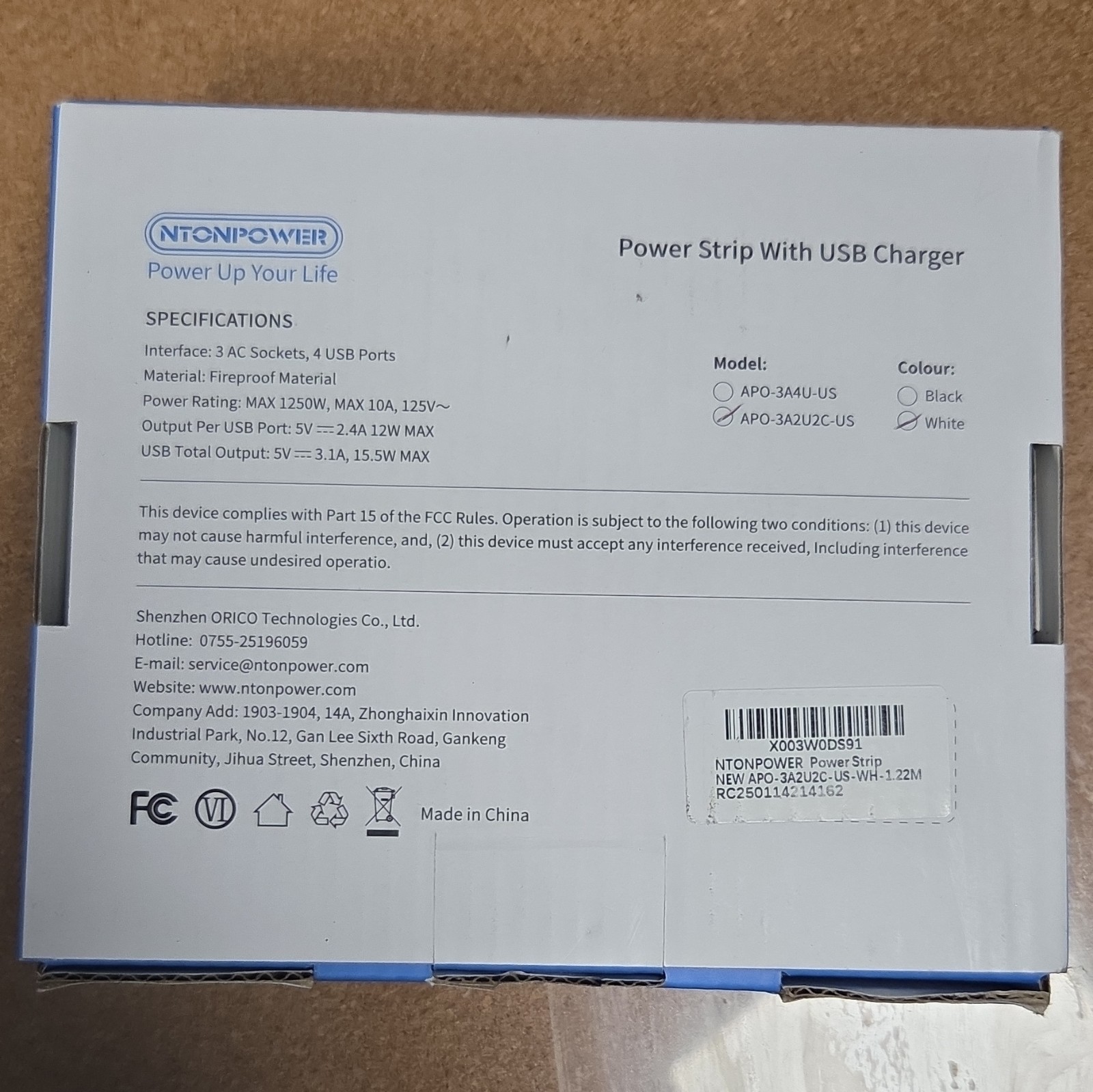 NTONPOWER APO Series Travel Power Strip 3 Outlets USB Charger White US Plug