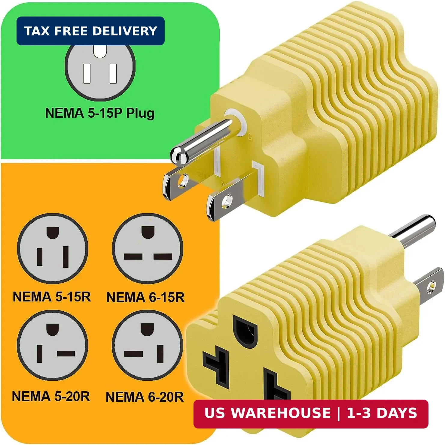 [4-in-1] 15 Amp Household AC Plug to 20 Amp T Blade Adapter,5-15P to 5-20R,5-15P