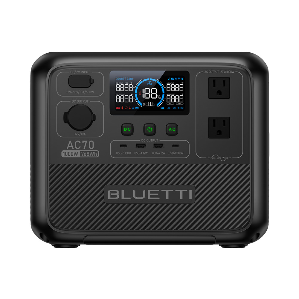 BLUETTI AC70 1000W 768Wh Portable Power Station Solar Generator for Outdoors