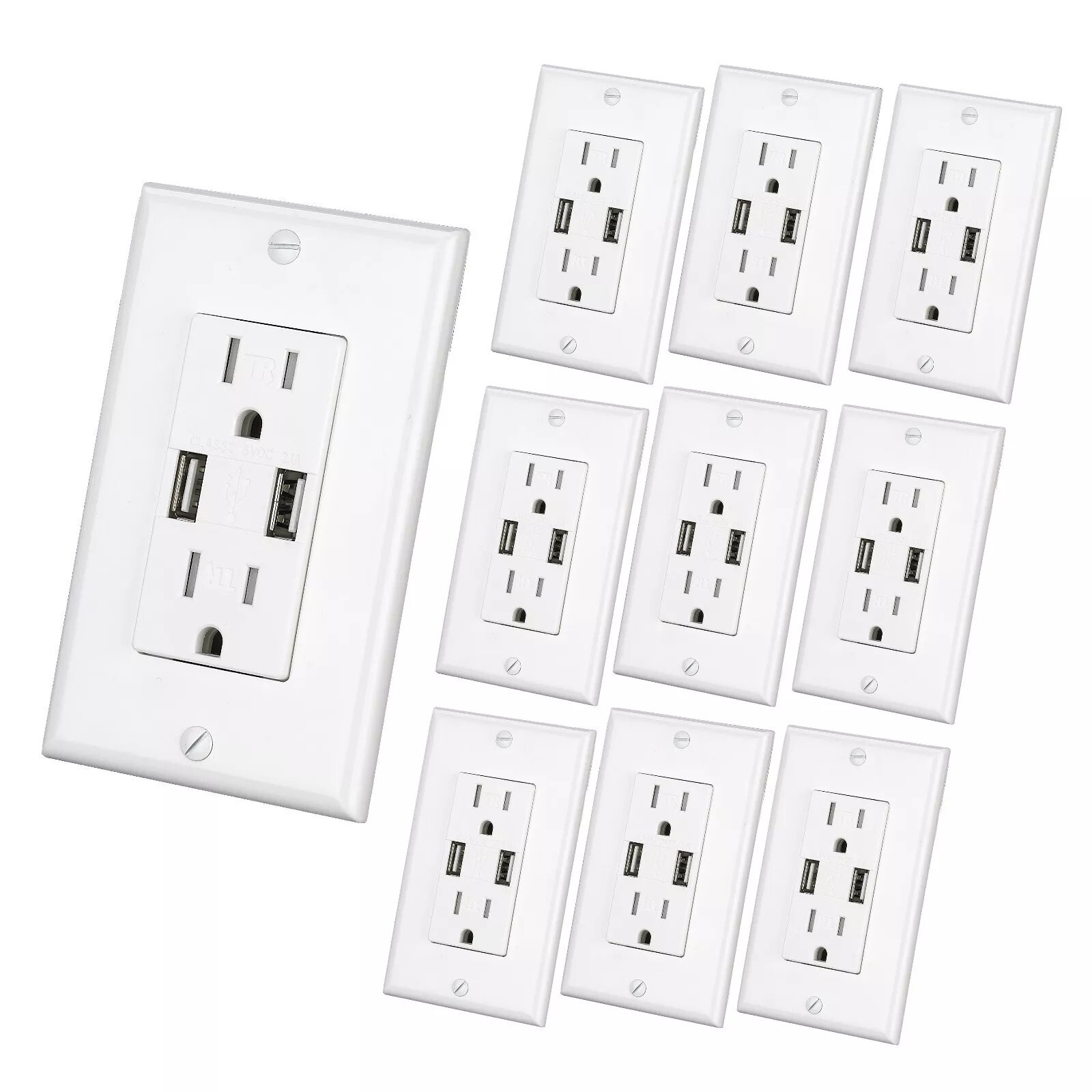 Wall Outlet with 2 USB Charging Ports Tamper Resistant Socket Charger with Plate