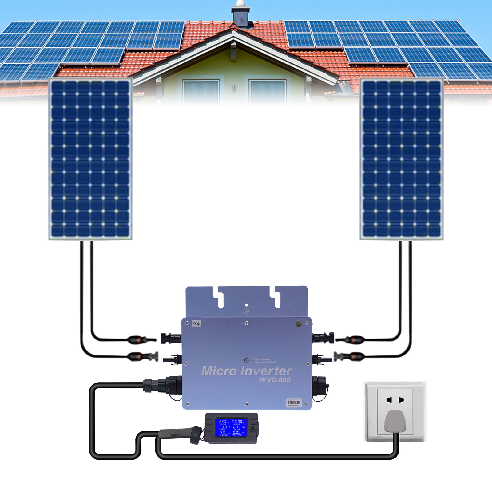 600W Solar Micro Inverter Grid Tie MPPT Pure Sine Wave DC to AC Waterproof New