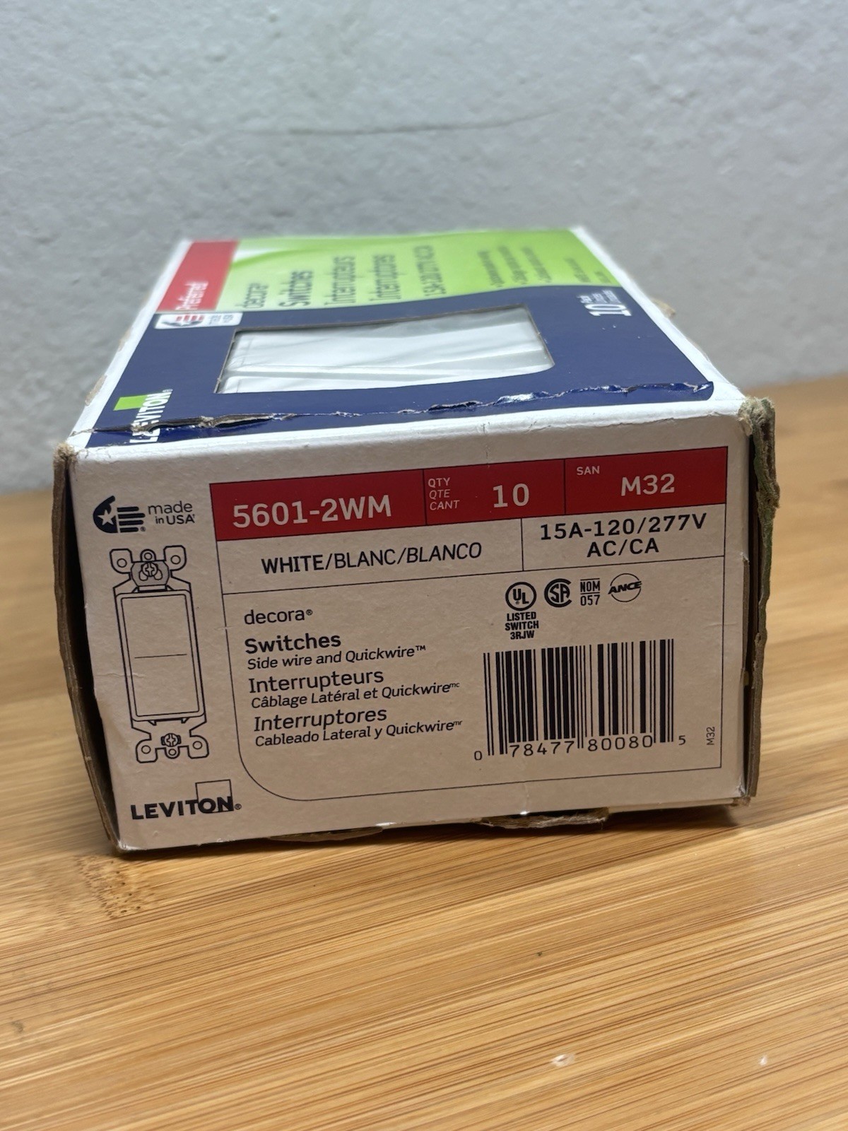 Leviton Decora 15 A Single Pole Rocker Switch White 10 Pack 5601-2WM
