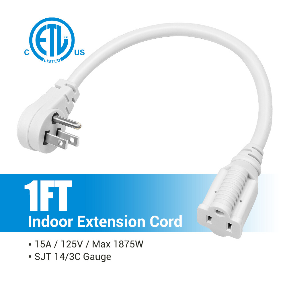 DEWENWILS 1 FT Extension Cord Flat Plug Extension Cord with 3 Prong 3 Pack