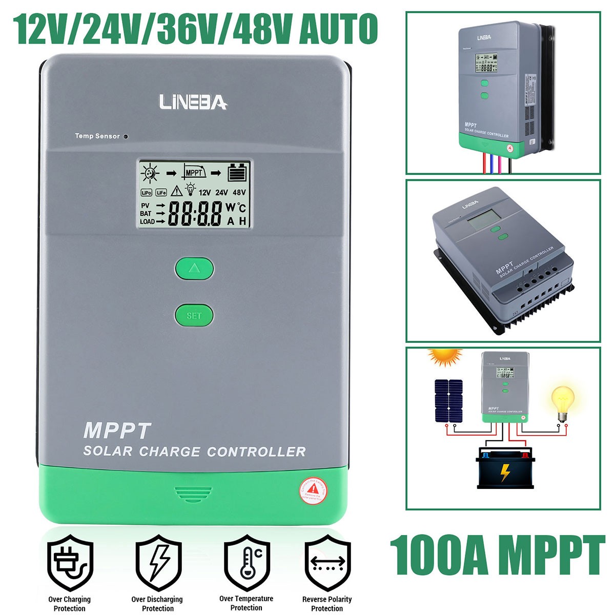 12/24/36/48V 30/60/100A MPPT Solar Charge Controller Panel Battery Regulator LCD