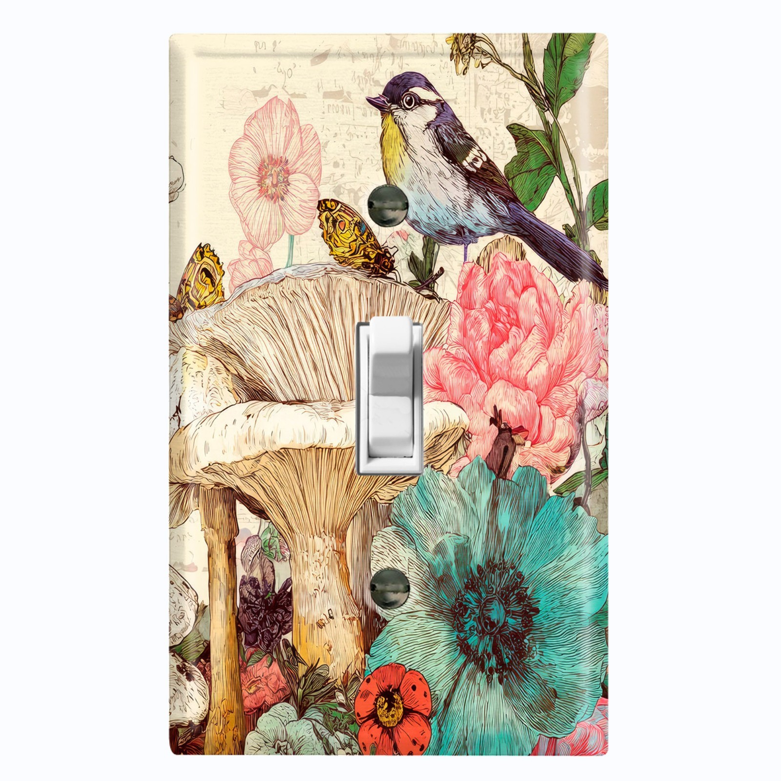 Metal Light Switch Outlet Cover Wall Plate Whimsical Floral Garden AML234