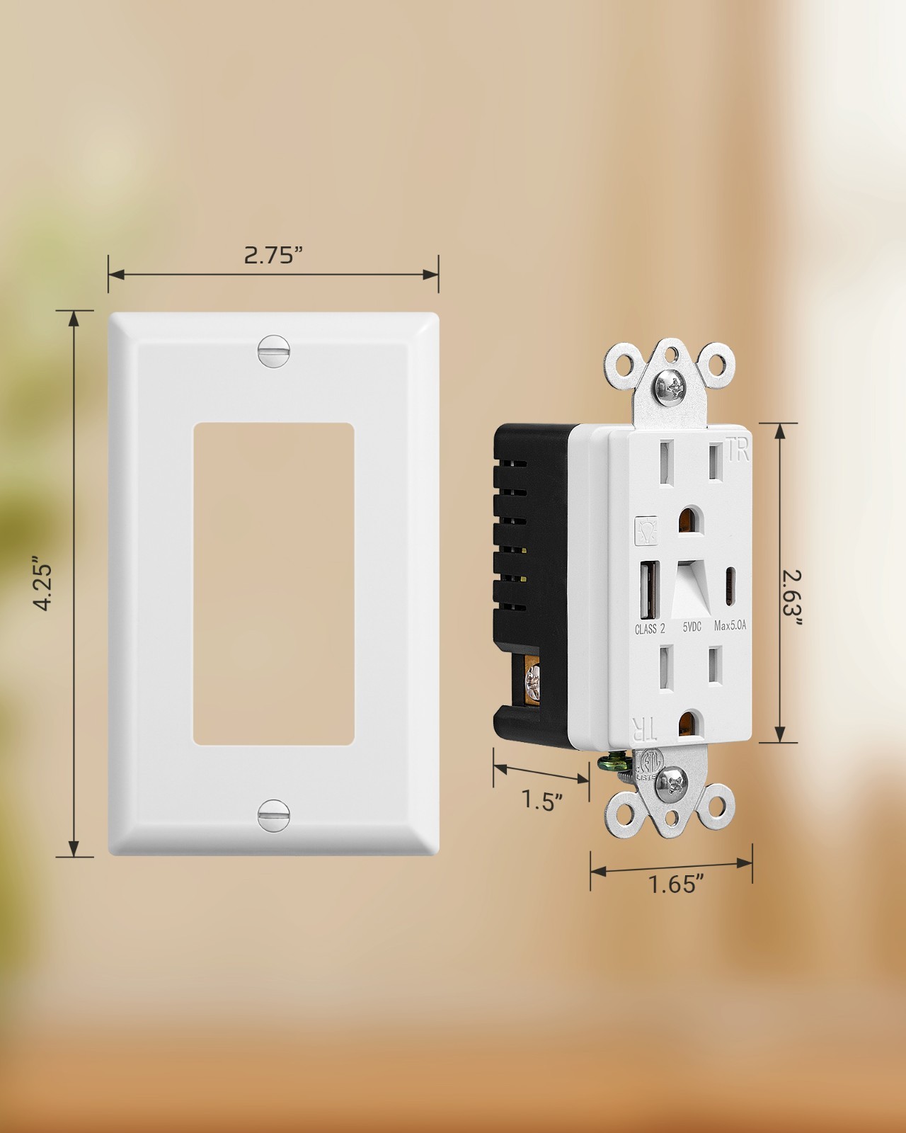 DEWENWILS Wall Outlet USB A+C Ports 5V 4.8A Fast Charging & LED Night Light
