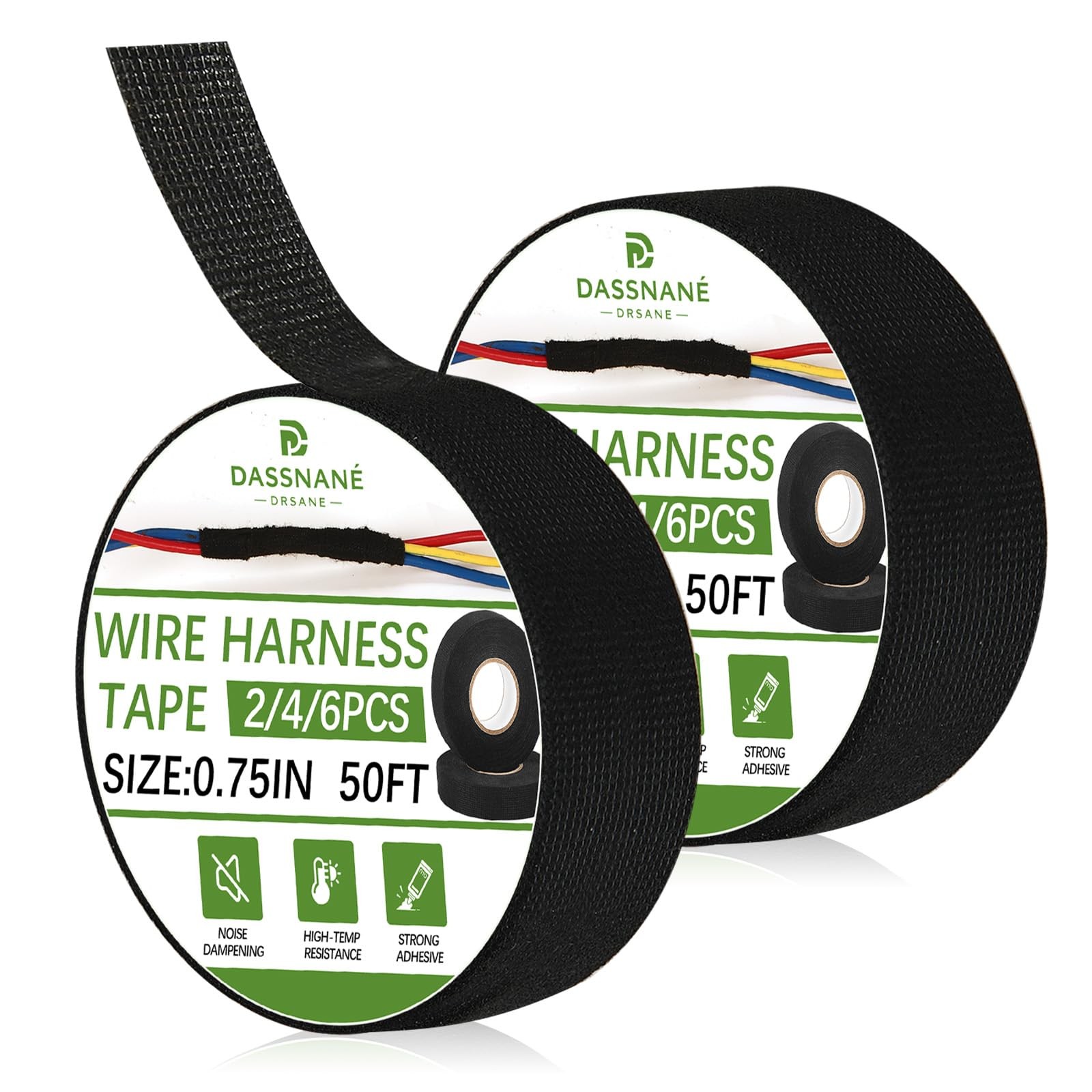 DASSNANE 2 Rolls Fabric Electrical 3/4 inch x 50 feet, 2pcs wire harness tape