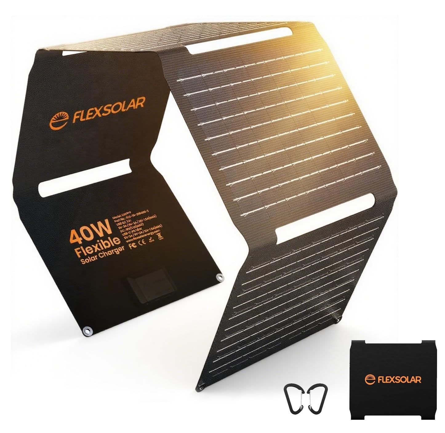 FlexSolar 40W Solar Panel USB-C PD2.0 QC3.0 19V DC IP67 Foldable for Camping