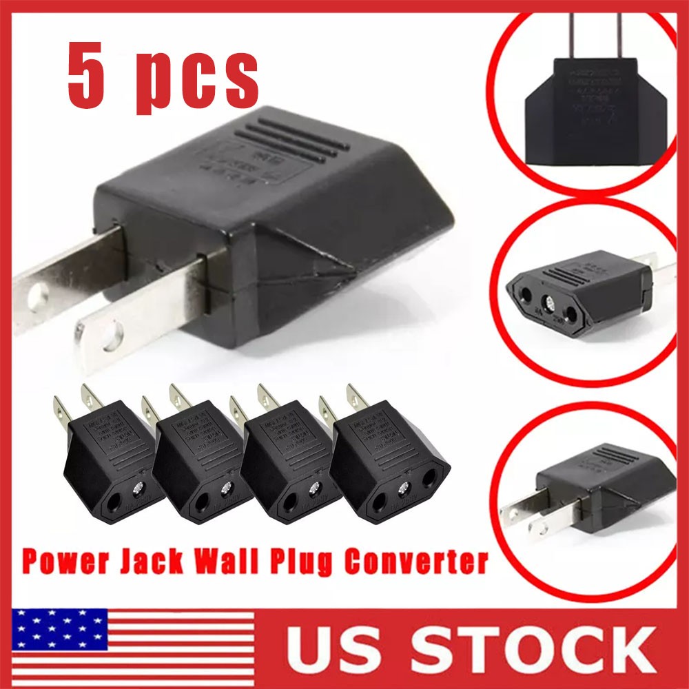 5 PCS EU Euro Europe to US USA Power Jack Wall Plug Converter Travel Adapter US
